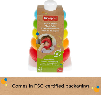 Fisher-Price Rock-a-Stack UK Edition - Classic Stacking Toy Made from Plant-Based Materials with 5 Colorful Rings for Babies 6 Months & Older