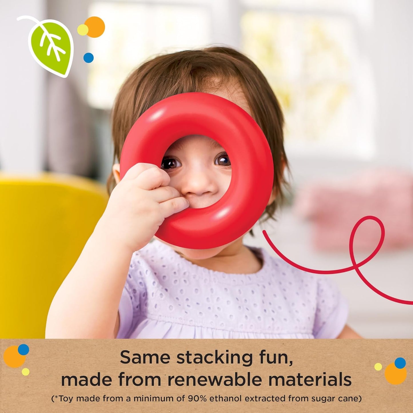 Fisher-Price Rock-a-Stack UK Edition - Classic Stacking Toy Made from Plant-Based Materials with 5 Colorful Rings for Babies 6 Months & Older