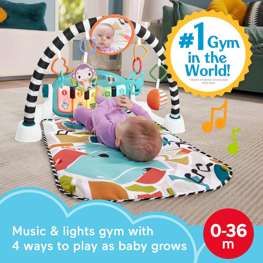 Fisher-Price Kick & Play Piano Gym UK Edition - Musical Activity Mat with 4 Ways to Play & Smart Stages Learning for Infants 0–36 Months