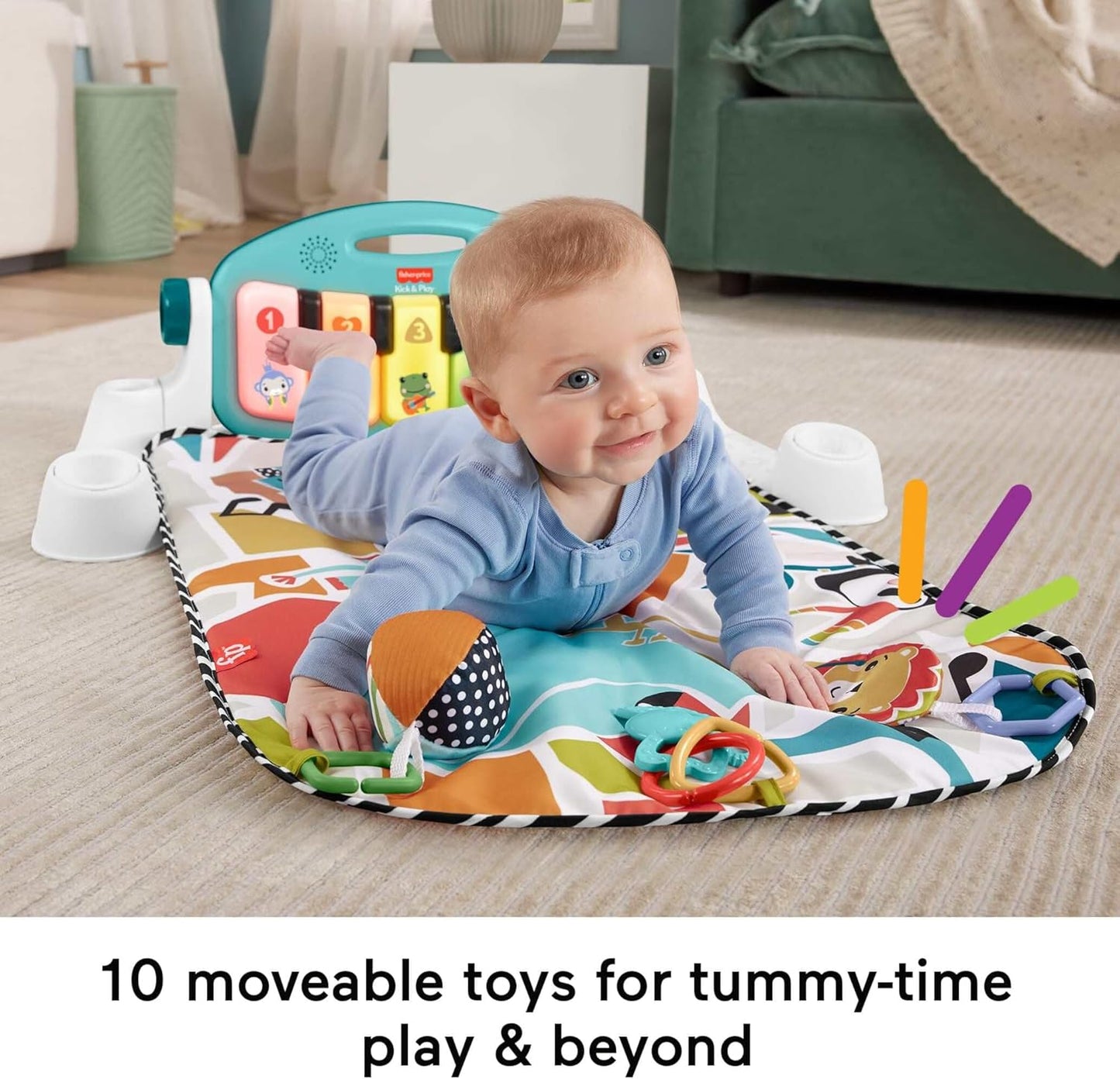 Fisher-Price Kick & Play Piano Gym UK Edition - Musical Activity Mat with 4 Ways to Play & Smart Stages Learning for Infants 0–36 Months