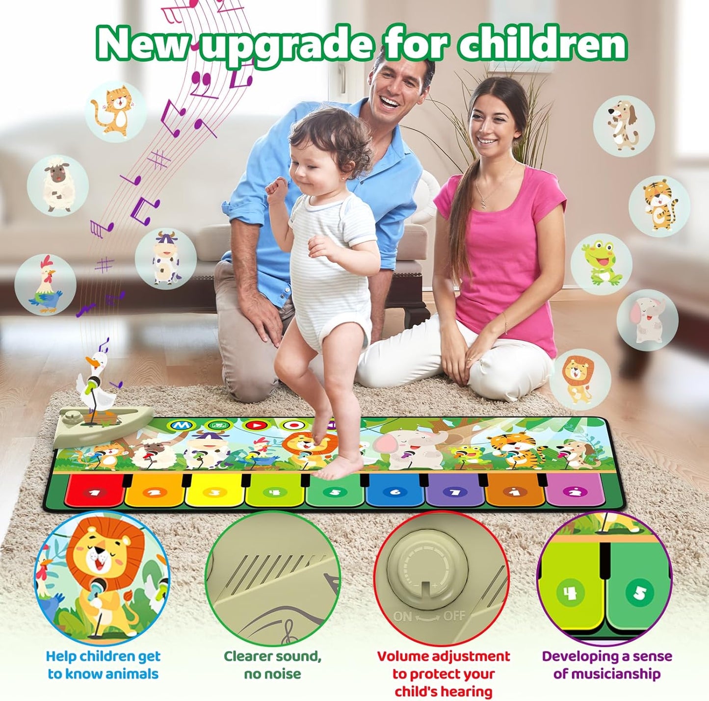 Rodzon Interactive Musical Piano Mat – Educational Animal Sound Toy for Kids & Toddlers