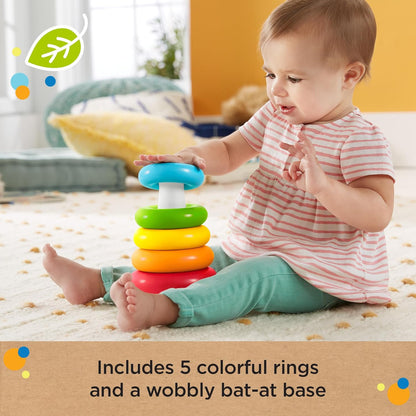 Fisher-Price Rock-a-Stack UK Edition - Classic Stacking Toy Made from Plant-Based Materials with 5 Colorful Rings for Babies 6 Months & Older