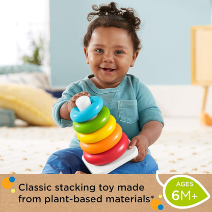 Fisher-Price Rock-a-Stack UK Edition - Classic Stacking Toy Made from Plant-Based Materials with 5 Colorful Rings for Babies 6 Months & Older