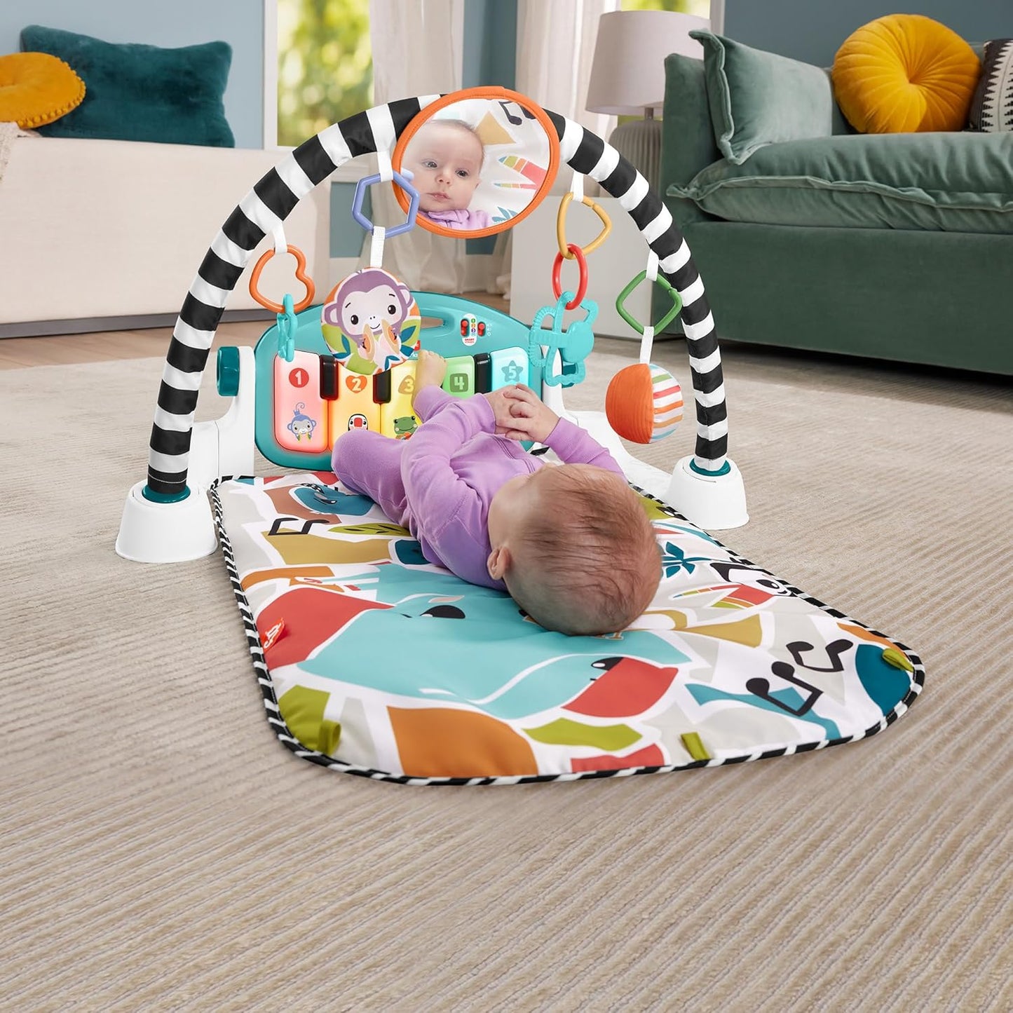 Fisher-Price Kick & Play Piano Gym UK Edition - Musical Activity Mat with 4 Ways to Play & Smart Stages Learning for Infants 0–36 Months