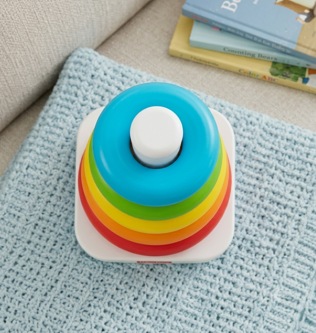 Fisher-Price Rock-a-Stack UK Edition - Classic Stacking Toy Made from Plant-Based Materials with 5 Colorful Rings for Babies 6 Months & Older