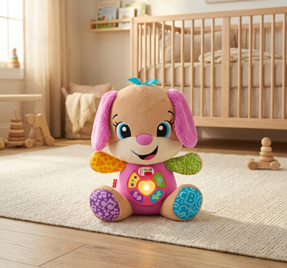 Fisher-Price Laugh & Learn Smart Stages Sis UK Edition – Interactive Musical Learning Plush Toy with Lights and Songs for Babies 6–36 Months