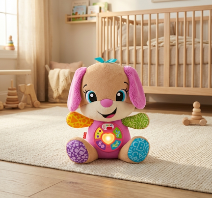 Fisher-Price Laugh & Learn Smart Stages Sis UK Edition – Interactive Musical Learning Plush Toy with Lights and Songs for Babies 6–36 Months