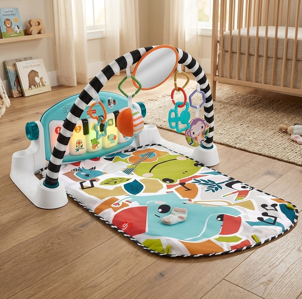 Fisher-Price Kick & Play Piano Gym UK Edition - Musical Activity Mat with 4 Ways to Play & Smart Stages Learning for Infants 0–36 Months
