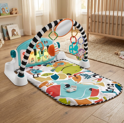 Fisher-Price Kick & Play Piano Gym UK Edition - Musical Activity Mat with 4 Ways to Play & Smart Stages Learning for Infants 0–36 Months