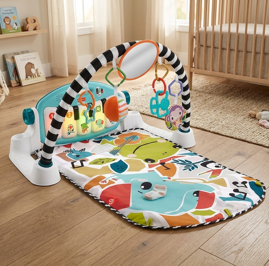 Fisher-Price Kick & Play Piano Gym UK Edition - Musical Activity Mat with 4 Ways to Play & Smart Stages Learning for Infants 0–36 Months