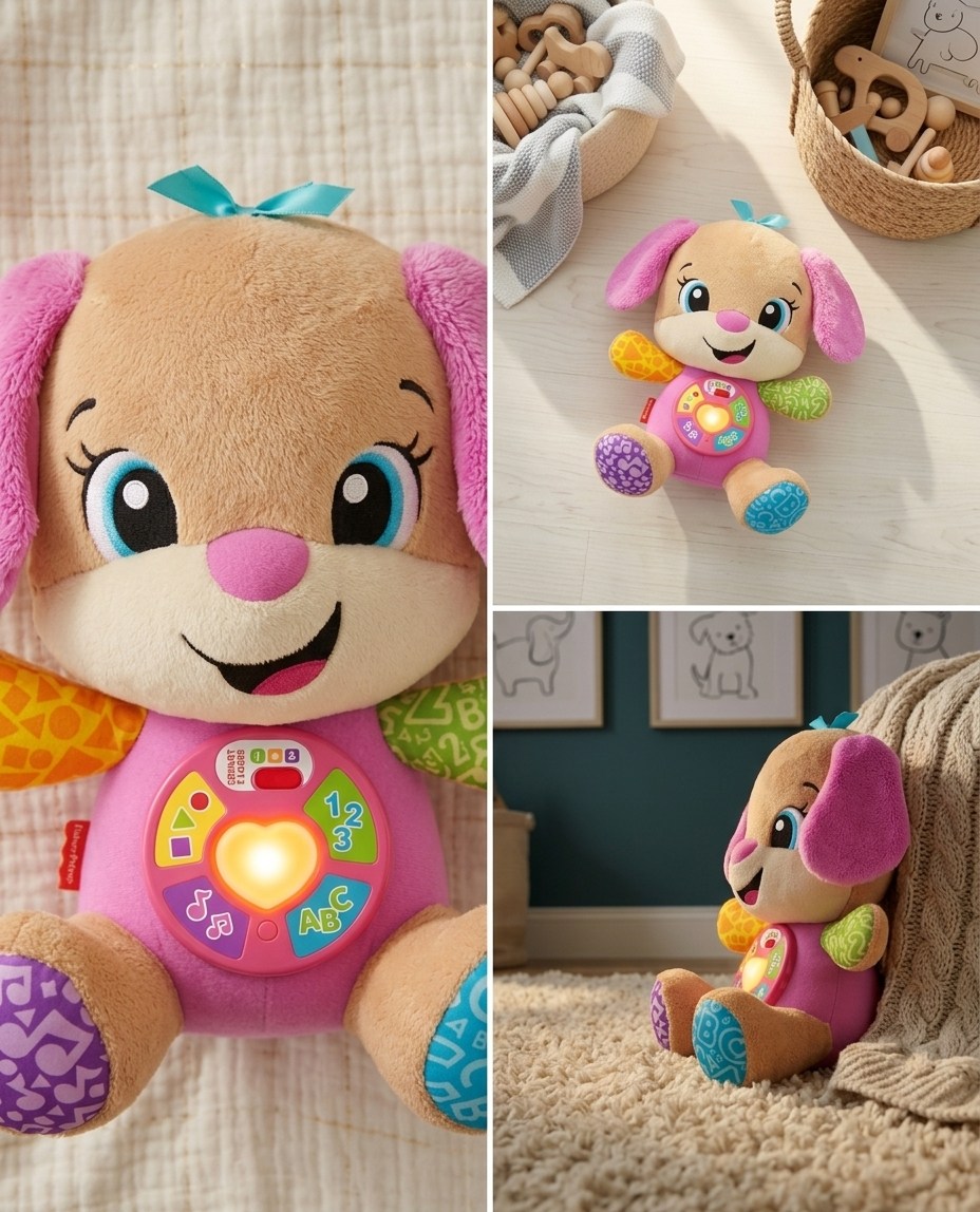 Fisher-Price Laugh & Learn Smart Stages Sis UK Edition – Interactive Musical Learning Plush Toy with Lights and Songs for Babies 6–36 Months